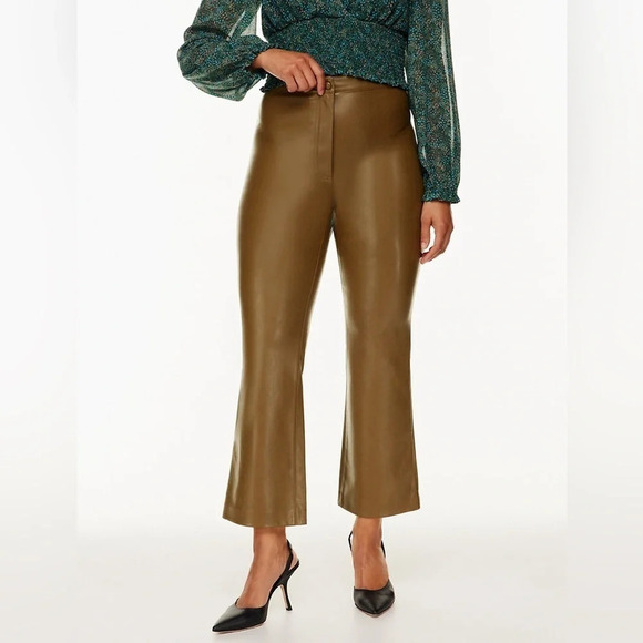 Aritzia Wilfred Adele Pant Flared Wide Leg Vegan Faux Leather Trouser High Rise - Picture 3 of 16